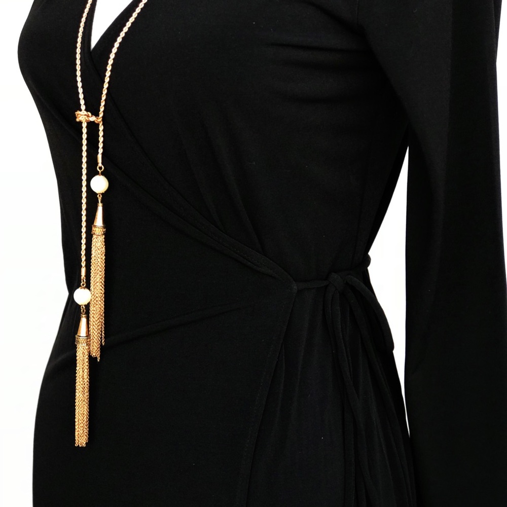 🌷 MICHAEL KORS Black Faux Wrap Flounce Dress - Picture 2 of 8